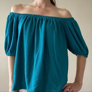 Anthropologie Elodie Turquoise off shoulder top